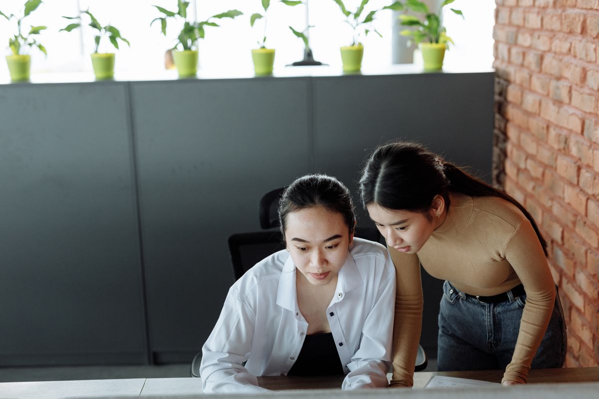 A team working together in a bright office